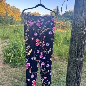 Express Floral Ankle Pants - Black and Multicolor